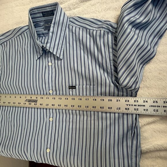 Faconnable Mens Long Sleeve Striped Button-Up Shirt Size Large Blue White Cotton - Picture 6 of 7